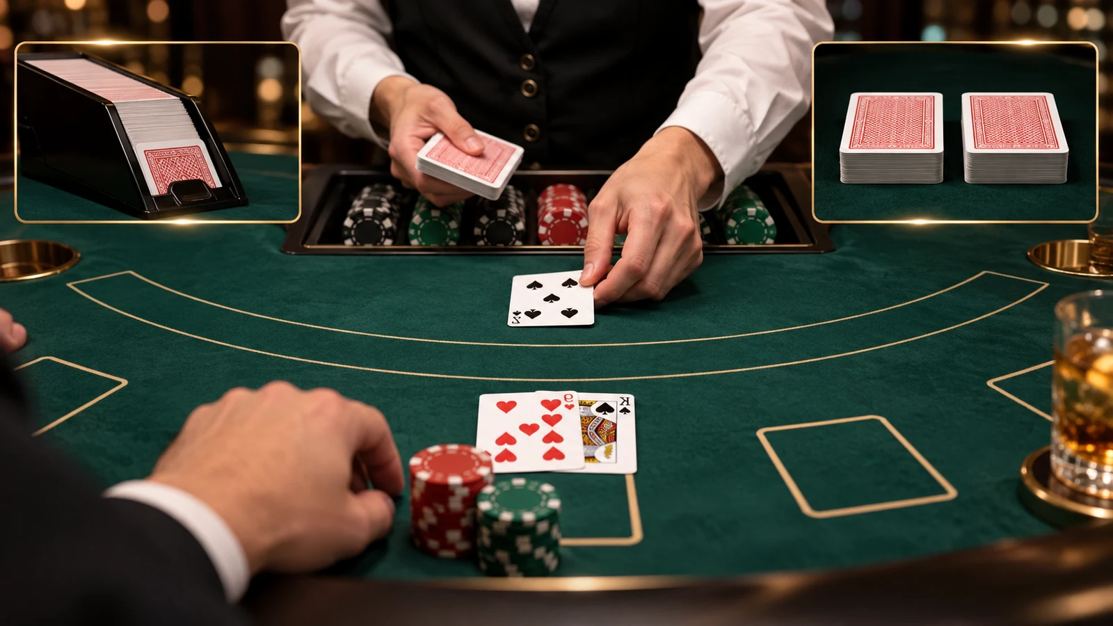 Blackjack cards, chips and dealing equipment for Splitting Strategy